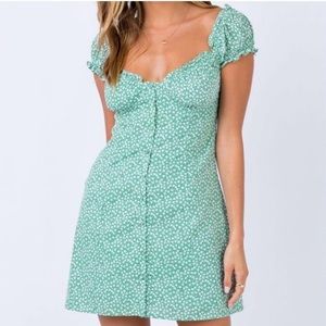Princess Polly Jexica Mini Green Floral Dress Buttons